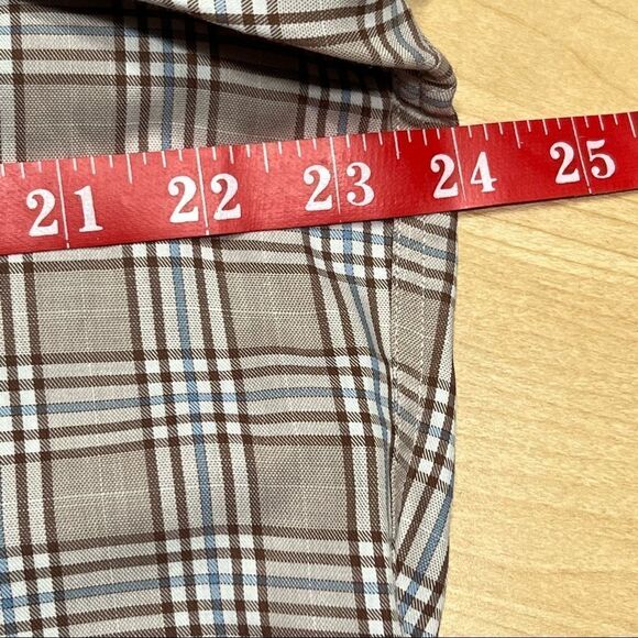 Men’s Faconnable Classique Small Tan Brown & Blue Plaid Button Down - Picture 2 of 6